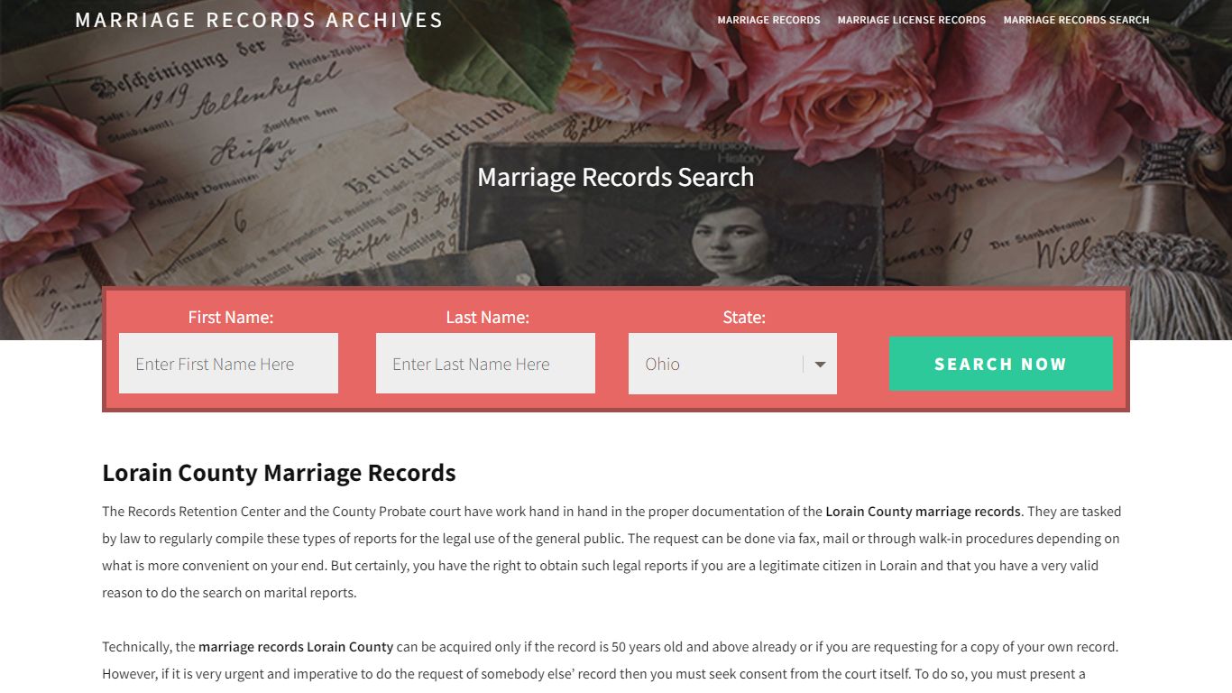 Lorain County Marriage Records - Enter Name and Search